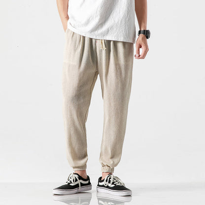 Leinenhose – leicht – Baggy – Jogginghose – Herrenhose-Khaki-M-Chaps Herrenmode