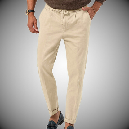 Leinenhosen | Bequem | Gürtel | Slack Pants | Herrenhosen-Beige-S-Chaps Herrenmode
