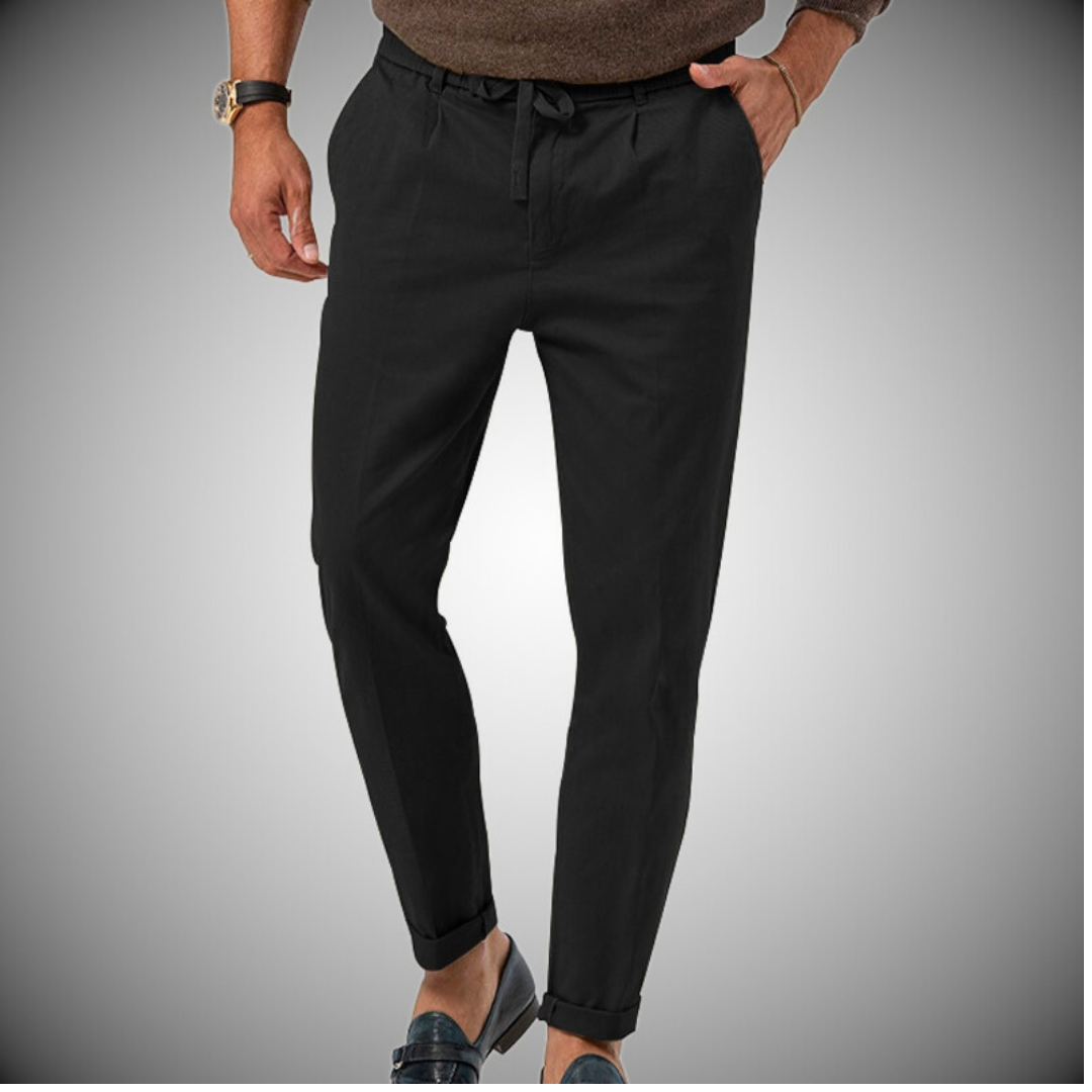 Leinenhosen | Bequem | Gürtel | Slack Pants | Herrenhosen-Schwarz-S-Chaps Herrenmode