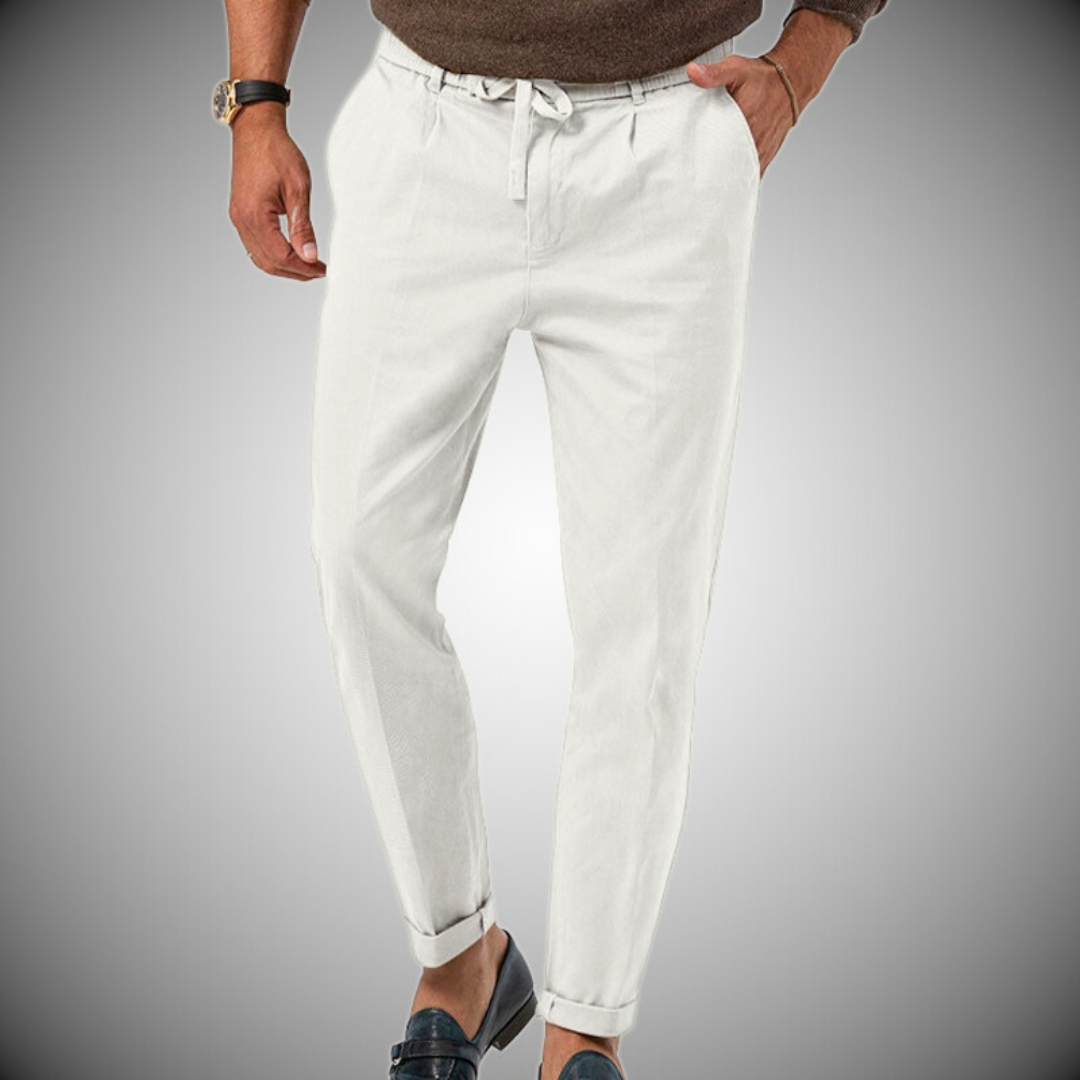 Leinenhosen | Bequem | Gürtel | Slack Pants | Herrenhosen-Weiß-S-Chaps Herrenmode