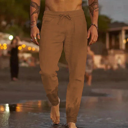 Leinenhosen - Elastische Taille mit Geradem Bein Sommerhosen für Männer-Chaps Herrenmode