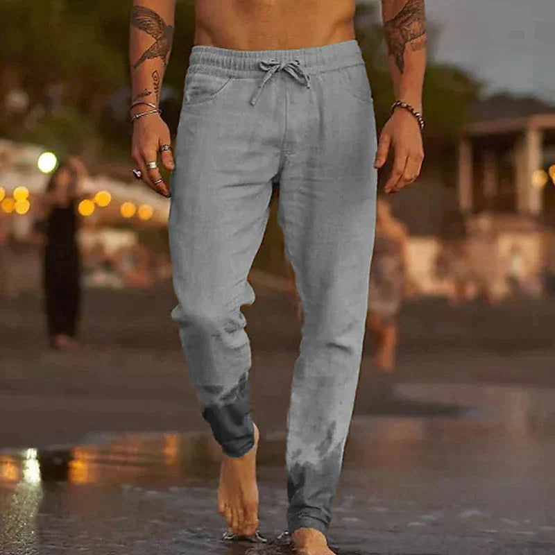 Leinenhosen - Elastische Taille mit Geradem Bein Sommerhosen für Männer-Grau-S-Chaps Herrenmode