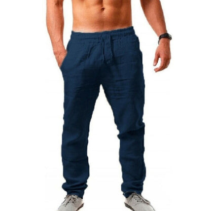 Leinenhosen | Kordelzug | Atmungsaktiv | Elastische Taille Hose | Herren Sommerhosen-Marineblau-S-Chaps Herrenmode