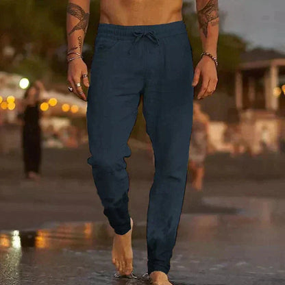 Leinenhosen - Kordelzug - Elastische Taille - Freizeithosen - Herrenhosen-Dunkelblau-S-Chaps Herrenmode