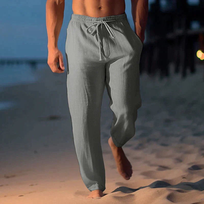 Leinenhosen - Leichte Sommerhosen mit Kordelzug für Herren in lockerer Passform-Grau-XS-Chaps Herrenmode