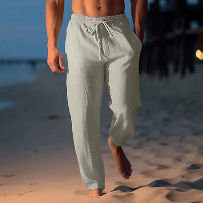 Leinenhosen - Leichte Sommerhosen mit Kordelzug für Herren in lockerer Passform-Khaki-XS-Chaps Herrenmode