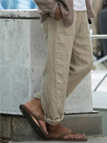 Leinenhosen - Taschen - Kordelzug - Sommerhosen - Leinenbekleidung für Männer-Chaps Herrenmode
