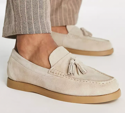 Loafer – Beigefarbene Slipper für Herren aus Leder mit Quaste-Chaps Herrenmode