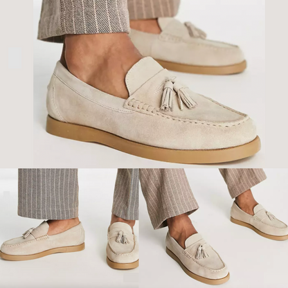 Loafer – Beigefarbene Slipper für Herren aus Leder mit Quaste-Chaps Herrenmode