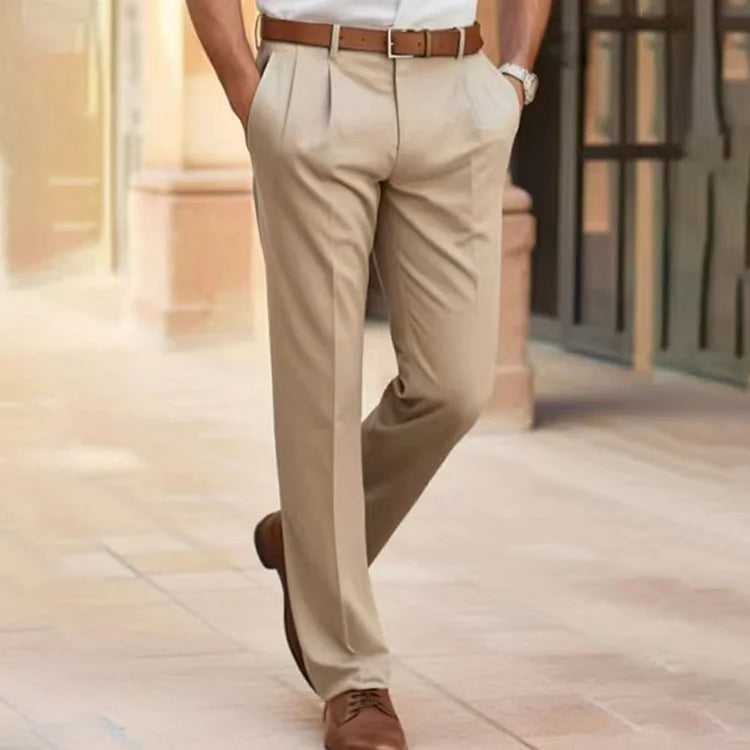 Lockere Hosen | Smart Casual | Gerader Schnitt | Anzughosen | Herrenhosen-Beige-S-Chaps Herrenmode