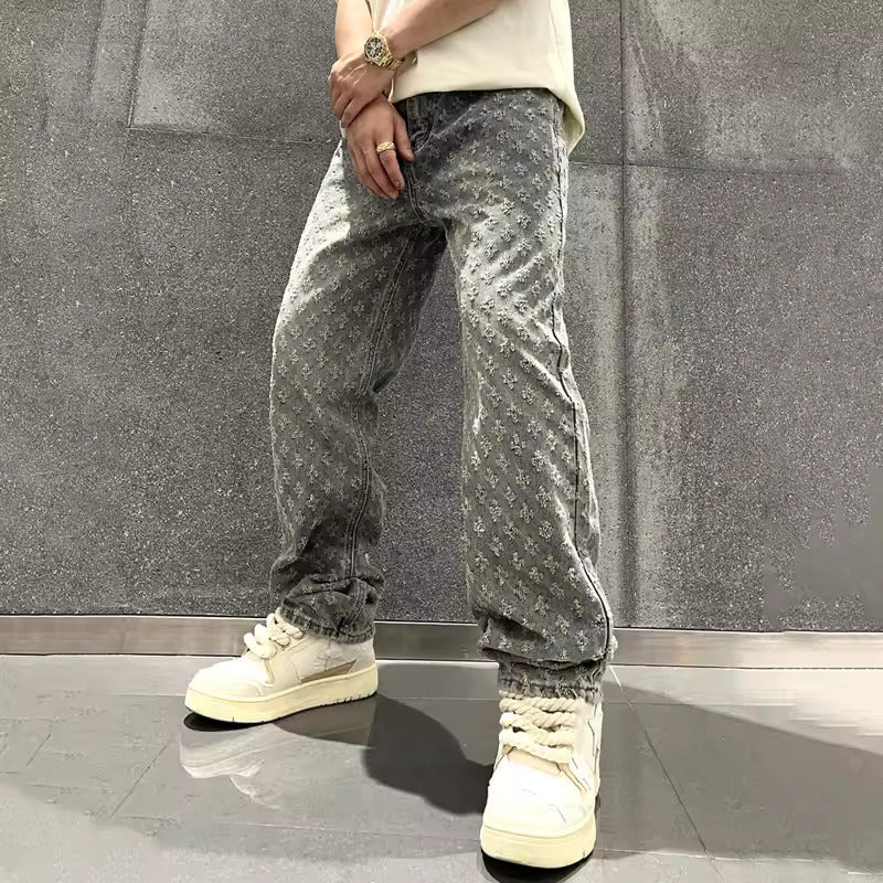 Lockere Passform Jeans – Gemusterte Baggy-Jeans mit Monogramm für Männer-Chaps Herrenmode