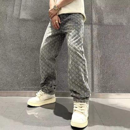 Lockere Passform Jeans – Gemusterte Baggy-Jeans mit Monogramm für Männer-Chaps Herrenmode