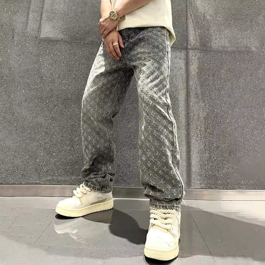 Lockere Passform Jeans – Gemusterte Baggy-Jeans mit Monogramm für Männer-Chaps Herrenmode