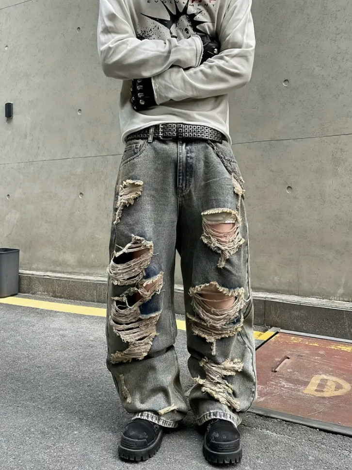 Lockere Passform Jeans | Gewaschen | Hip Hop | Baggy Jeans | Herrenjeans-Ausgewaschenes Grau-XS-Chaps Herrenmode