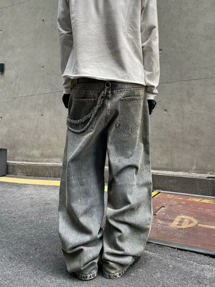 Lockere Passform Jeans | Gewaschen | Hip Hop | Baggy Jeans | Herrenjeans-Chaps Herrenmode