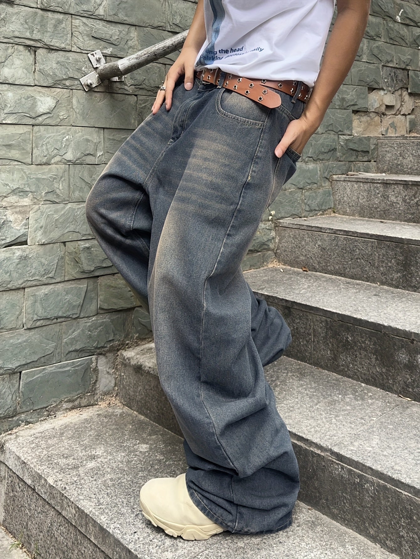 Lockere Passform Jeans | Gewaschen | Hip Hop | Baggy Jeans | Herrenjeans-Chaps Herrenmode