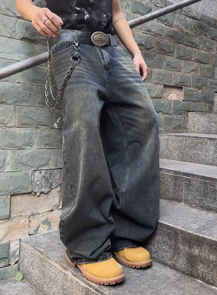 Lockere Passform Jeans | Gewaschen | Hip Hop | Baggy Jeans | Herrenjeans-Chaps Herrenmode