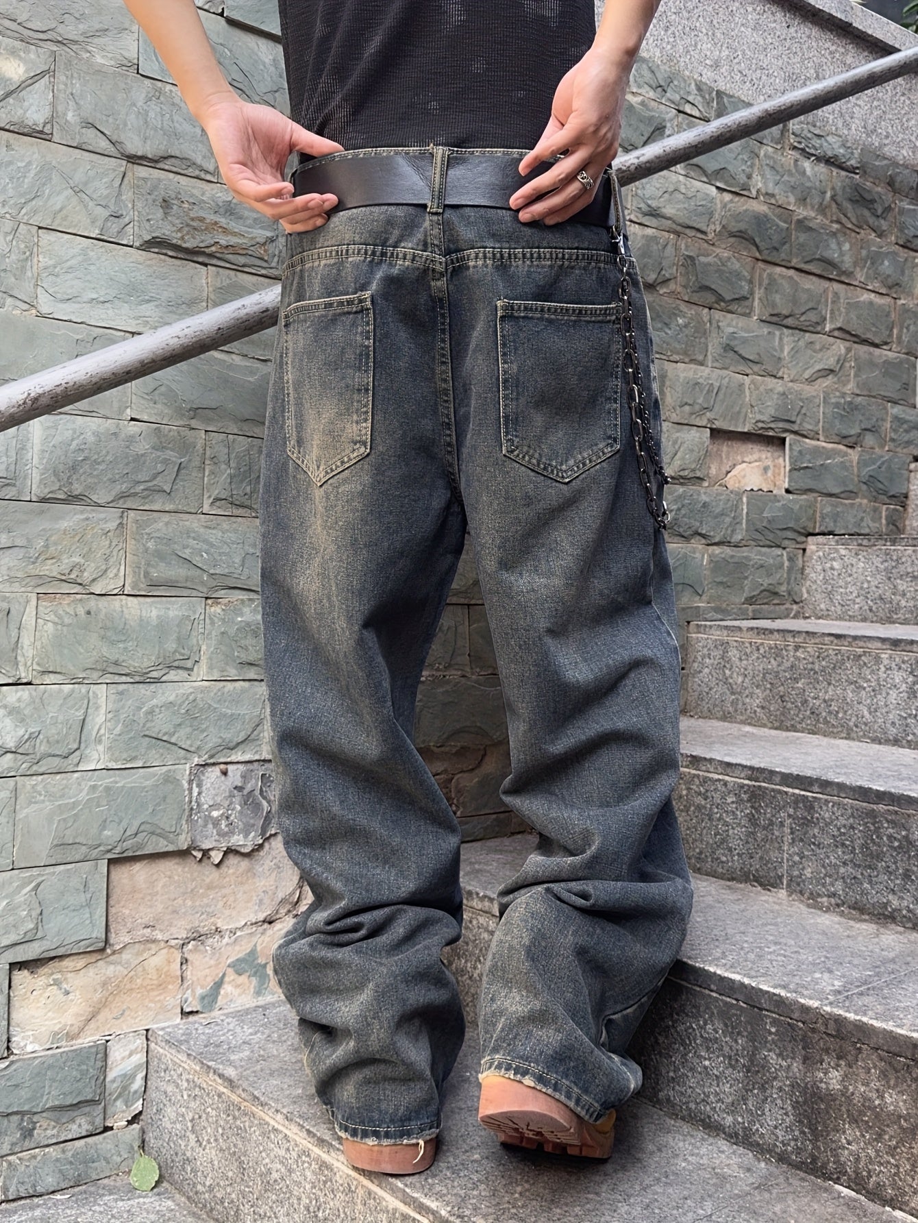 Lockere Passform Jeans | Gewaschen | Hip Hop | Baggy Jeans | Herrenjeans-Chaps Herrenmode