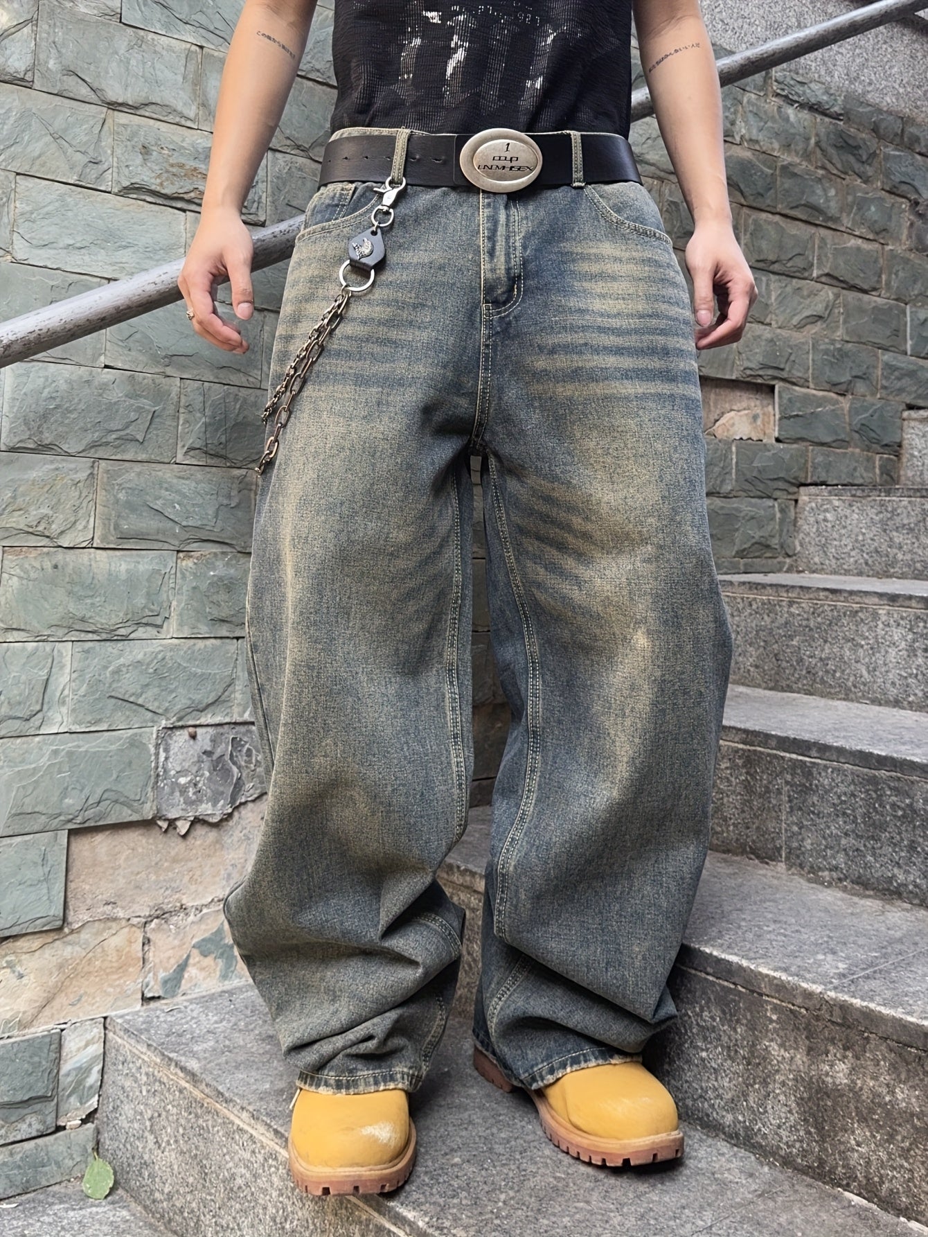 Lockere Passform Jeans | Gewaschen | Hip Hop | Baggy Jeans | Herrenjeans-Nostalgisches Blau-XS-Chaps Herrenmode