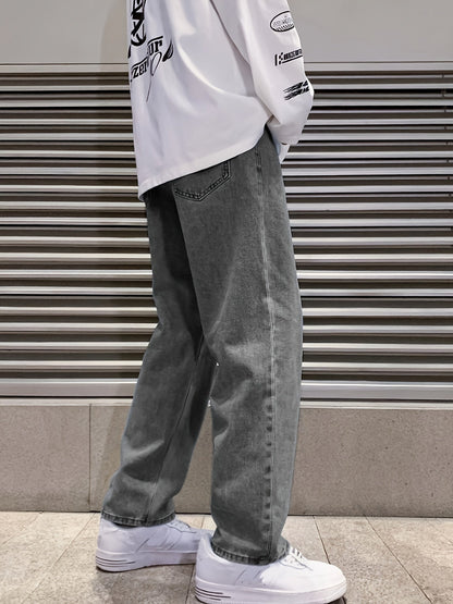 Lockere Passform Jeans – Lässig – Grau – Baggy Jeans – Herrenjeans-Chaps Herrenmode