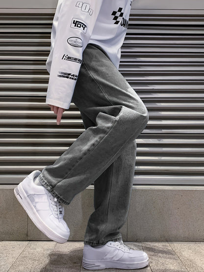 Lockere Passform Jeans – Lässig – Grau – Baggy Jeans – Herrenjeans-Chaps Herrenmode