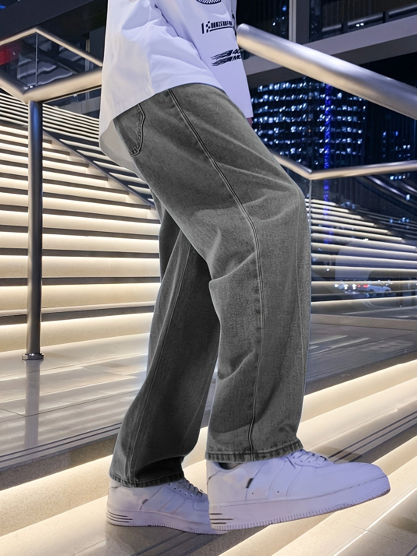 Lockere Passform Jeans – Lässig – Grau – Baggy Jeans – Herrenjeans-Chaps Herrenmode