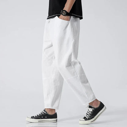Lockere Passform – Lässige, knöchellange Baggy-Hose für Männer-Weiß-M-Chaps Herrenmode