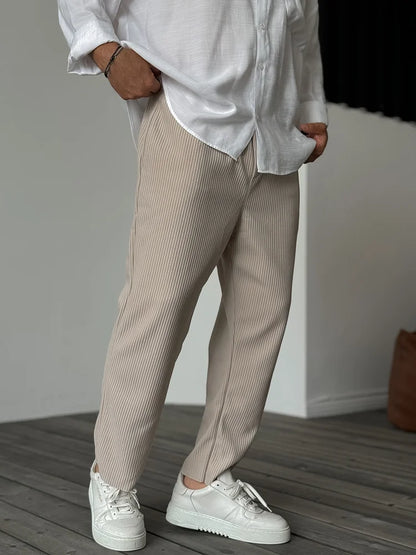 Loose Fit Hose - Gerippt - Elastische Taille - Gerade Hosenbeine - Herrenhosen-Chaps Herrenmode