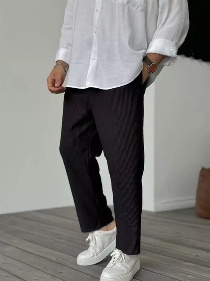 Loose Fit Hose - Gerippt - Elastische Taille - Gerade Hosenbeine - Herrenhosen-Schwarz-S-Chaps Herrenmode