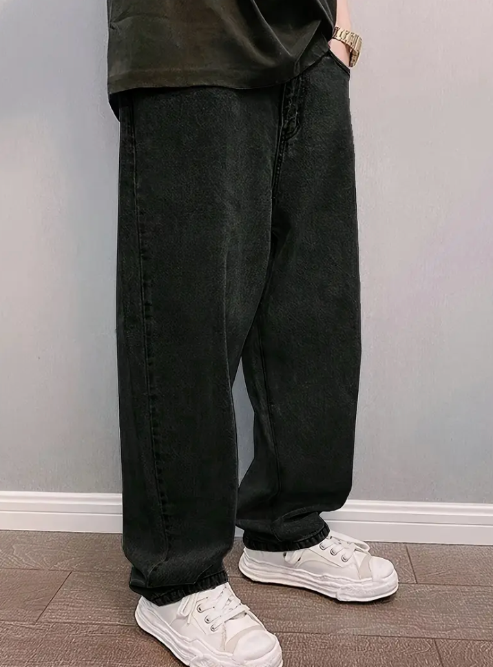 Loose Fit Jeans - Herren Stonewash Hip Hop Baggy Jeans-Schwarz-29-Chaps Herrenmode