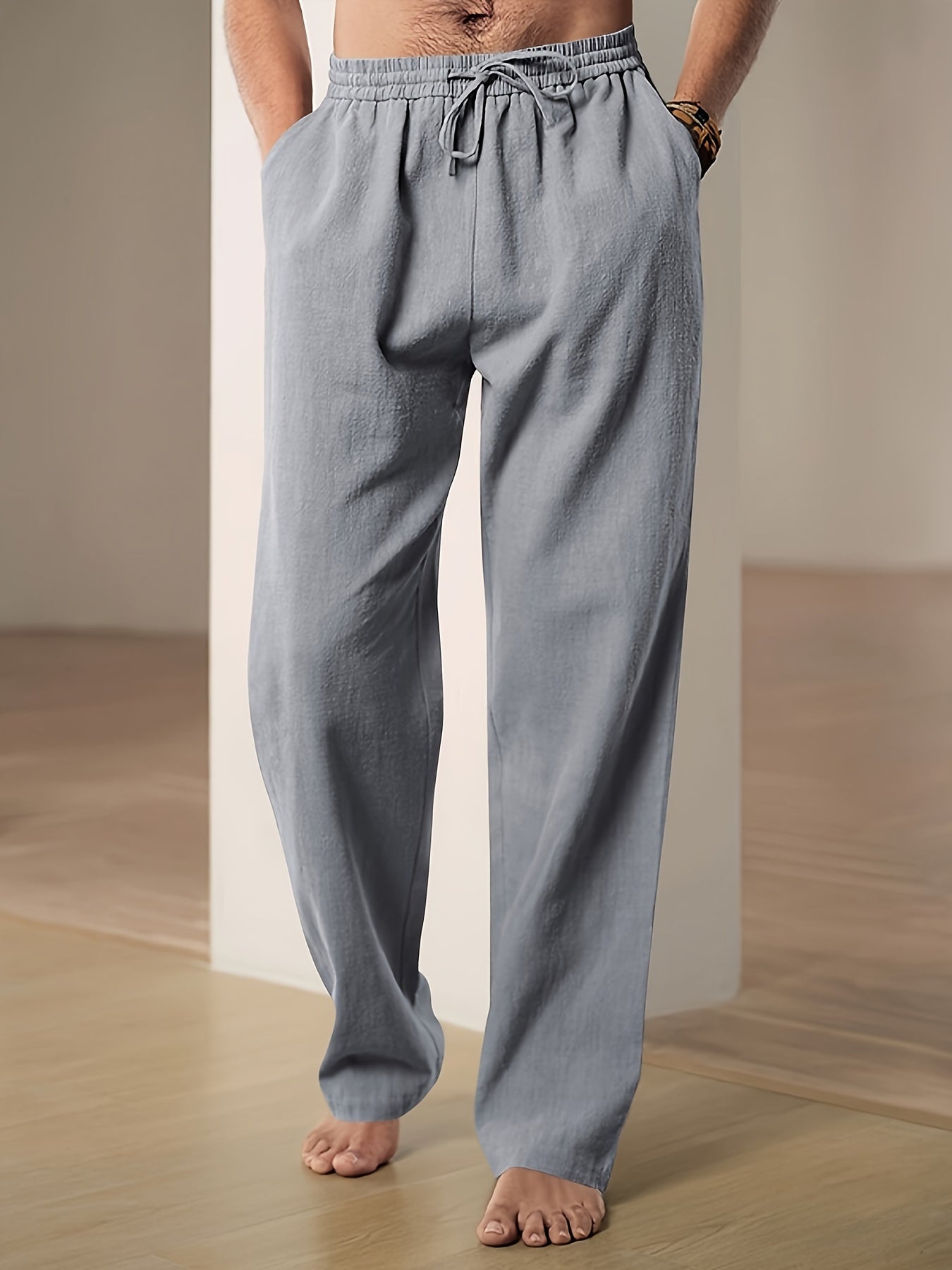 Lounge-Hose – Locker sitzende Freizeit-Hose mit Kordelzug für Herren-Grau-S-Chaps Herrenmode