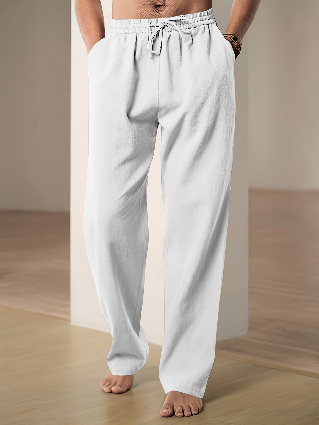 Lounge-Hose – Locker sitzende Freizeit-Hose mit Kordelzug für Herren-Weiß-S-Chaps Herrenmode
