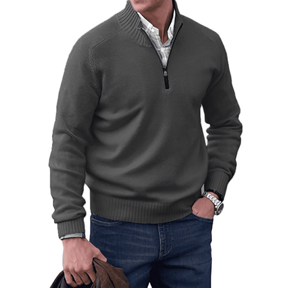 Mens Quarter Zip Jumper - Winter - Pullover - Strickpulli - Mens Half Zip Sweater-Dunkelgrau-M-Chaps Herrenmode