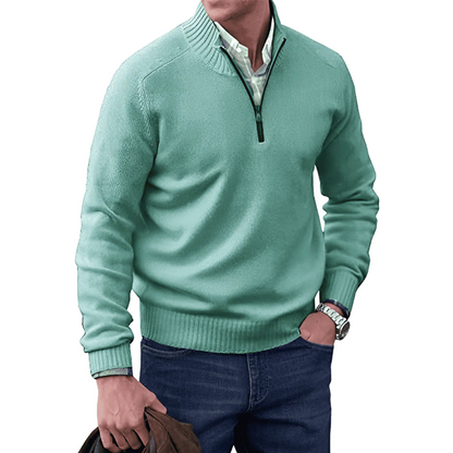 Mens Quarter Zip Jumper - Winter - Pullover - Strickpulli - Mens Half Zip Sweater-Grün-M-Chaps Herrenmode