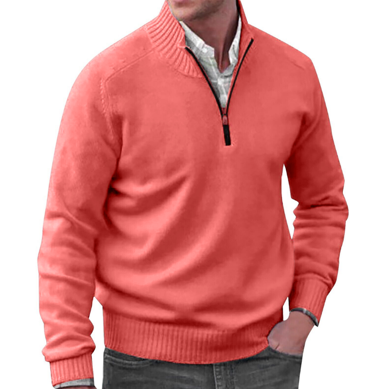 Mens Quarter Zip Jumper - Winter - Pullover - Strickpulli - Mens Half Zip Sweater-Rosa-M-Chaps Herrenmode
