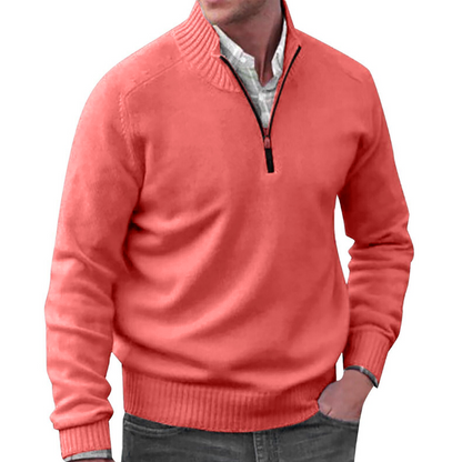 Mens Quarter Zip Jumper - Winter - Pullover - Strickpulli - Mens Half Zip Sweater-Rosa-M-Chaps Herrenmode