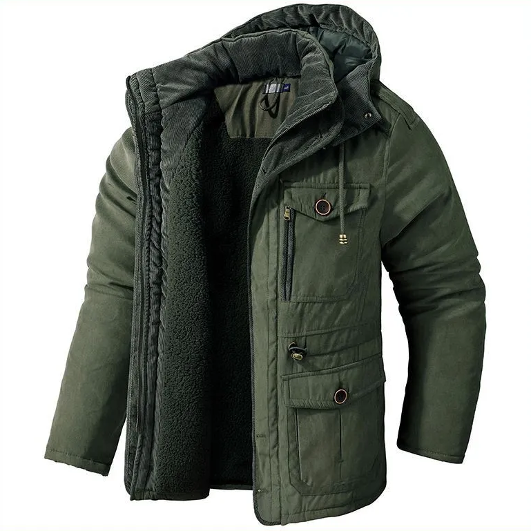 Mit Fleece gefütterte Jacke - Warme Winterjacke mit Kapuze und Taschen für Männer-Chaps Herrenmode