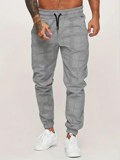 Morgan Jogger | Elastische karierte Sweatpants für Männer-Hellgrau-S-Chaps Herrenmode