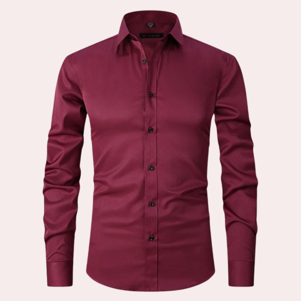 Nicht-Eisen-Hemd - Stretch - Langarm - Hemd - Herren-Knopfleistenhemd-Burgunderrot-S-Chaps Herrenmode