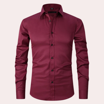 Nicht-Eisen-Hemd - Stretch - Langarm - Hemd - Herren-Knopfleistenhemd-Burgunderrot-S-Chaps Herrenmode