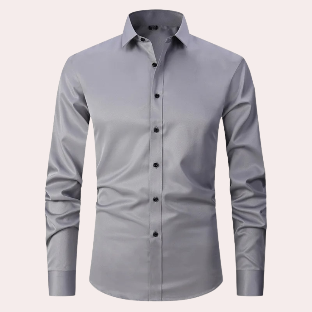 Nicht-Eisen-Hemd - Stretch - Langarm - Hemd - Herren-Knopfleistenhemd-Grau-S-Chaps Herrenmode