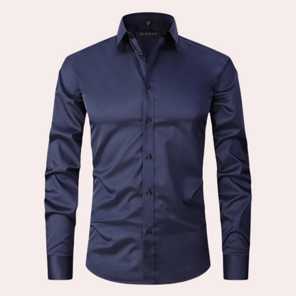 Nicht-Eisen-Hemd - Stretch - Langarm - Hemd - Herren-Knopfleistenhemd-Marineblau-S-Chaps Herrenmode