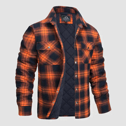 Oberhemd – Langarm – Brusttaschen – Hemd mit Knöpfen – kariertes Hemd-Orange-S-Chaps Herrenmode