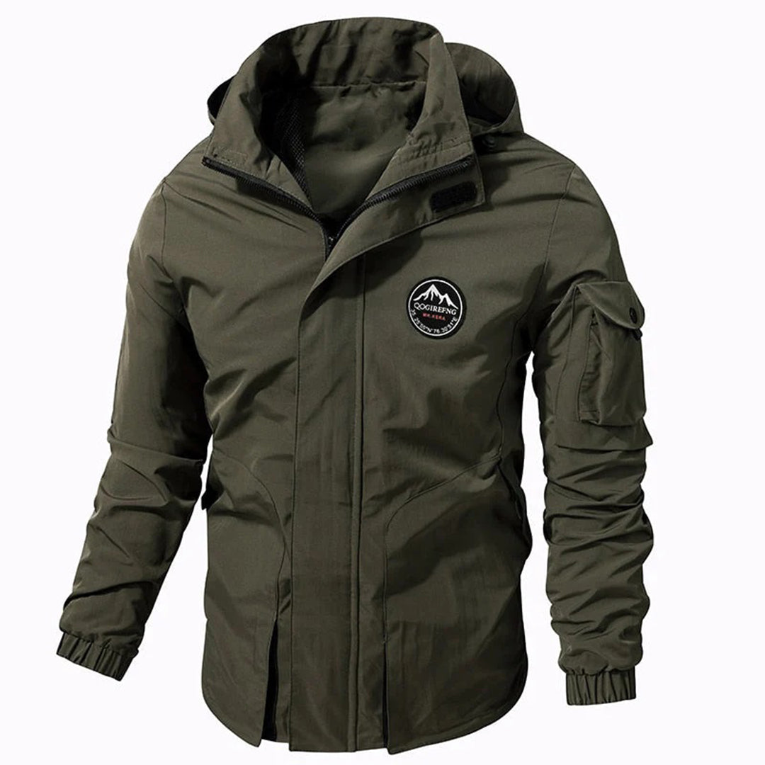 Outdoor-Jacke | Mit Kapuze | Wasserdicht | Windbreaker-Jacke | Herrenjacke-Armeegrün-S-Chaps Herrenmode