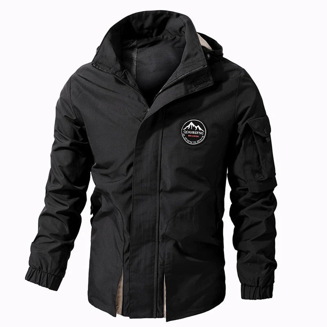 Outdoor-Jacke | Mit Kapuze | Wasserdicht | Windbreaker-Jacke | Herrenjacke-Schwarz-S-Chaps Herrenmode