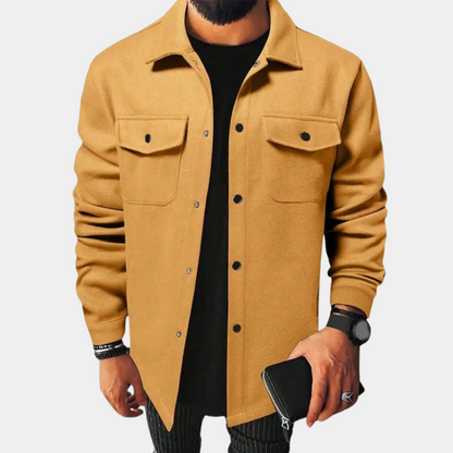 Overshirt – Herrenhemdjacke mit Knöpfen und Brusttaschen-Gelb-S-Chaps Herrenmode