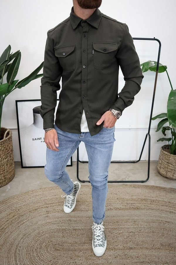Overshirt – Herrenjacke mit Umlegekragen und Knöpfen, mit Taschen-Chaps Herrenmode