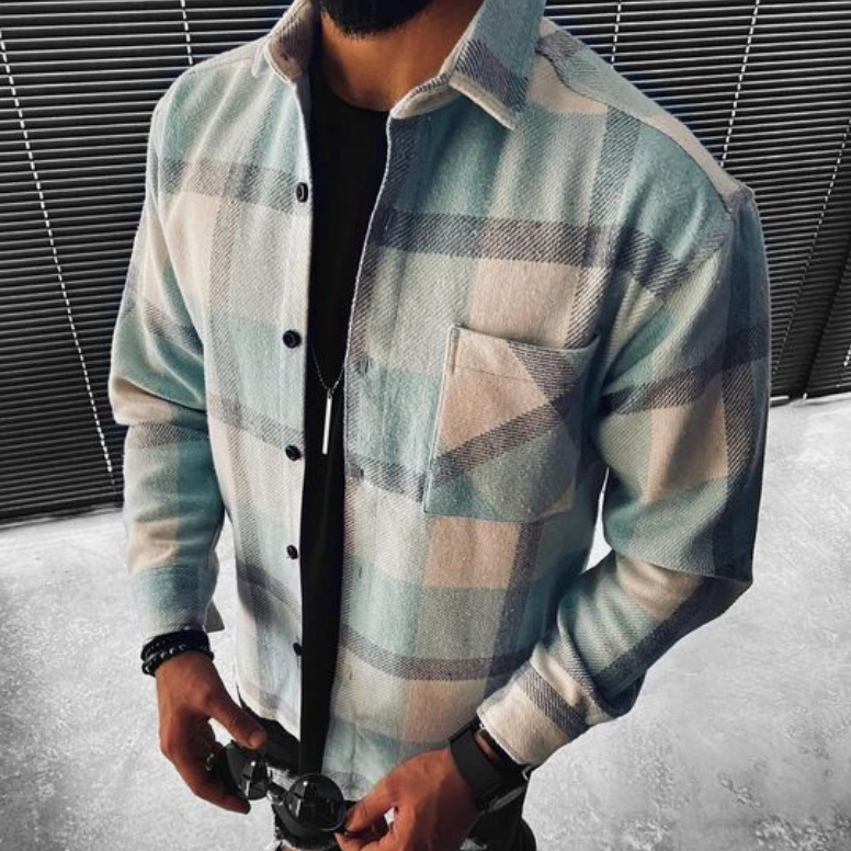 Overshirt - Langarmhemd für Männer Flanellhemd Kariert-Hellblau-XS-Chaps Herrenmode