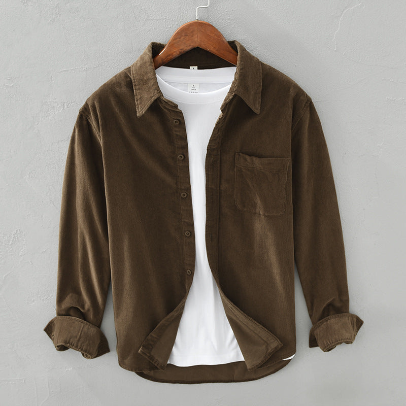 Overshirt - Lässiges Langarm-Knopfleisten-Overshirt für Männer-Braun-S-Chaps Herrenmode