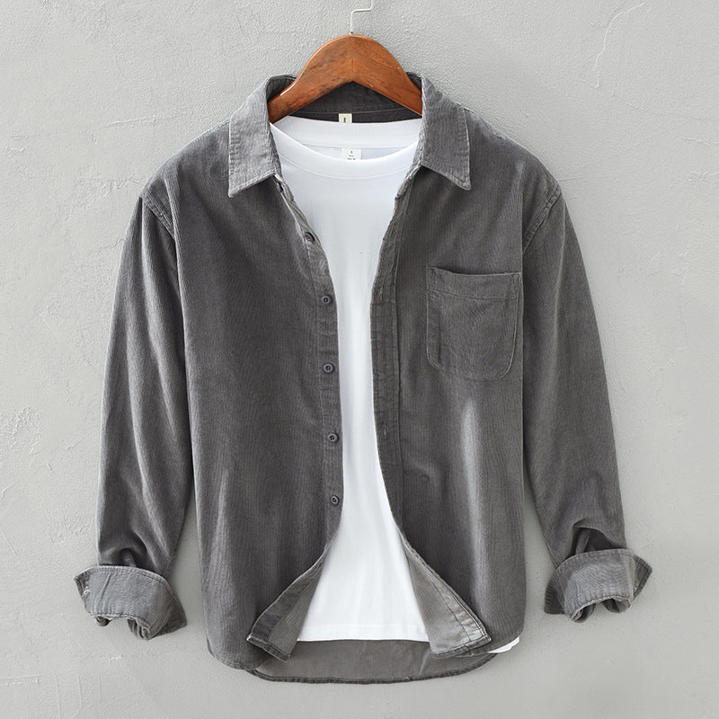 Overshirt - Lässiges Langarm-Knopfleisten-Overshirt für Männer-Grau-S-Chaps Herrenmode